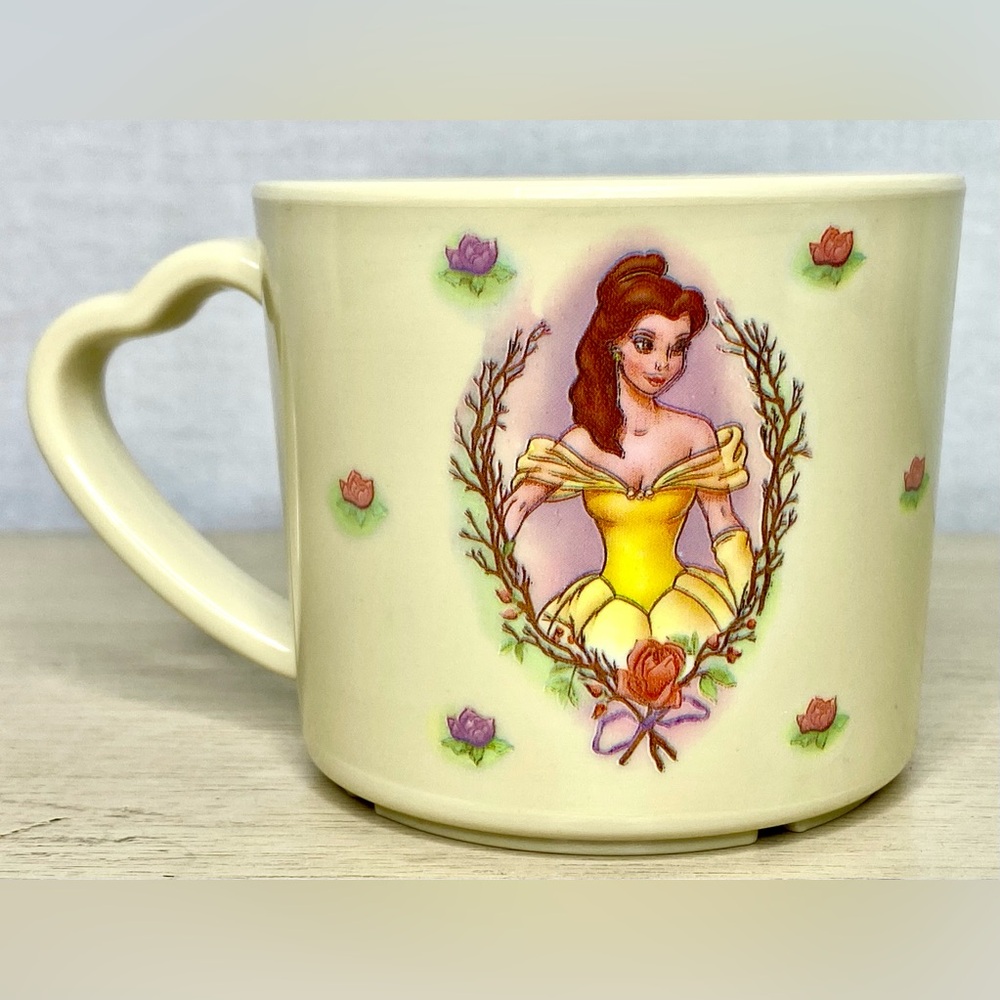 Vintage Disney Princess Belle Mug Melamine Heart Handle Selandia Beauty Beast